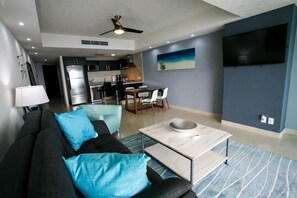 Condo | Living area | TV - 24th Floor Beachfront 1 Bedroom (Puerto Vallarta)