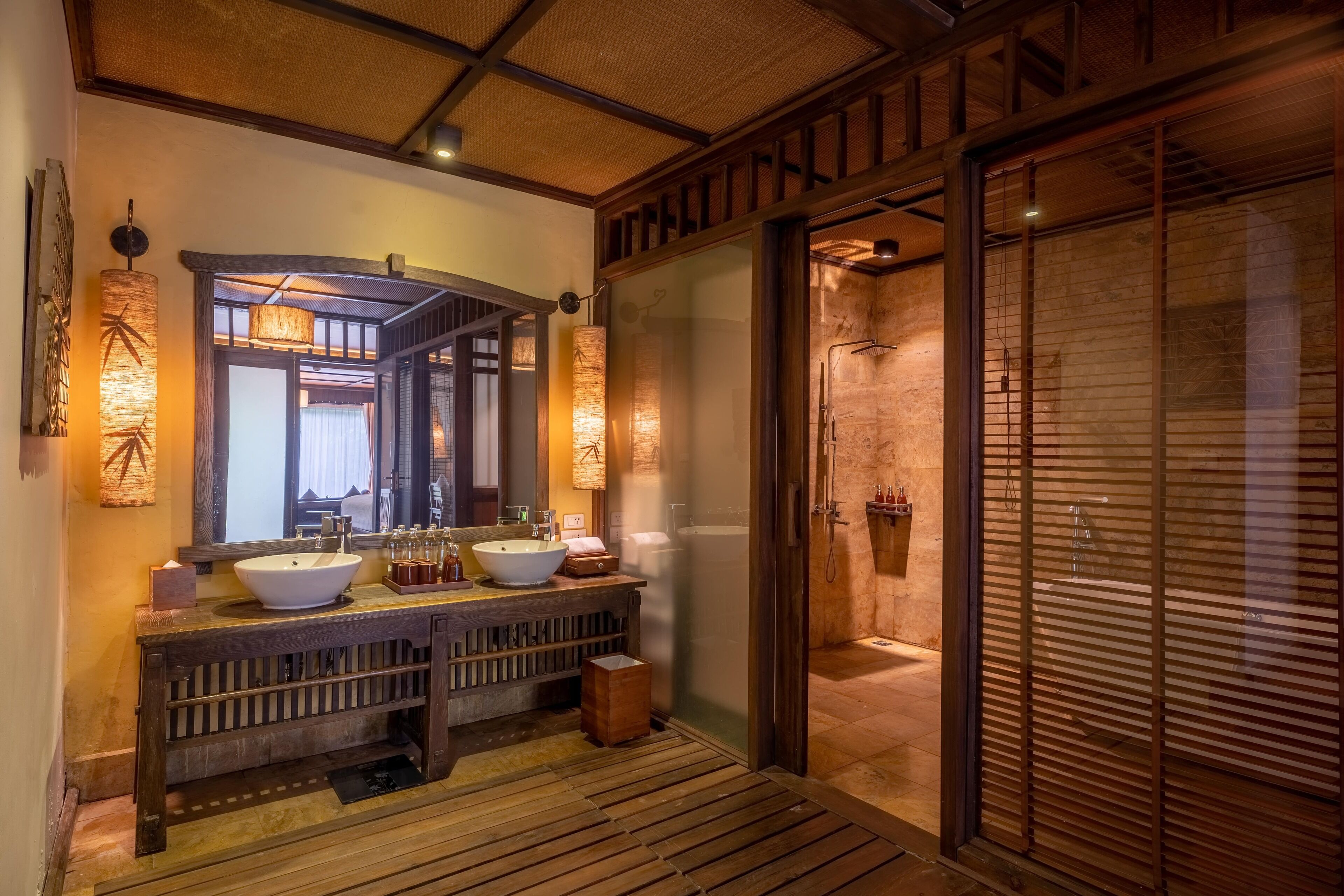 rainfall showerhead, eco-friendly toiletries, hair dryer, bathrobes