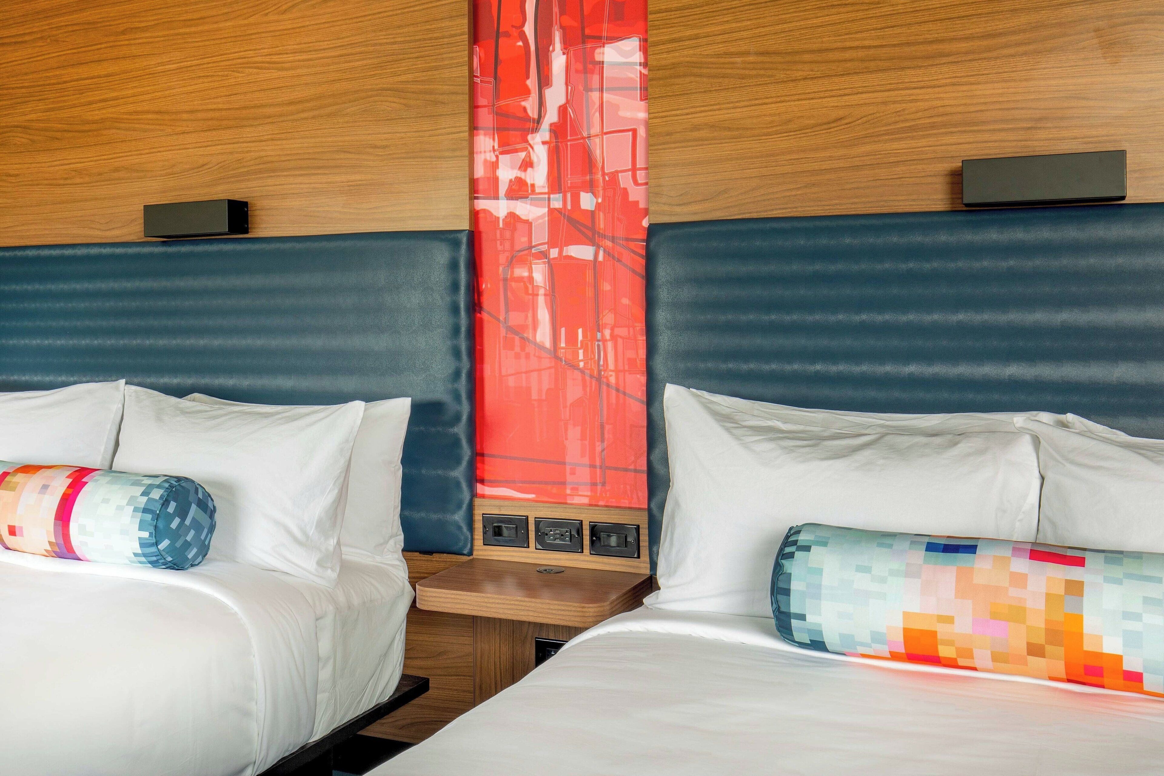 aloft, room, 2 queen beds, non smoking | premium bedding, in-room safe, desk, laptop workspace