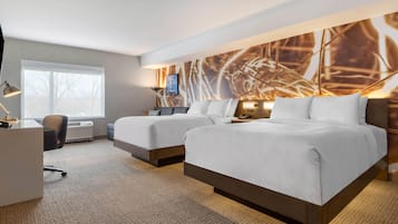 2 Queen Beds Suite with Sofa Sleeper | Premium bedding, in-room safe, desk, laptop workspace