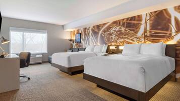 2 Queen Beds Suite with Sofa Sleeper | Premium bedding, in-room safe, desk, laptop workspace