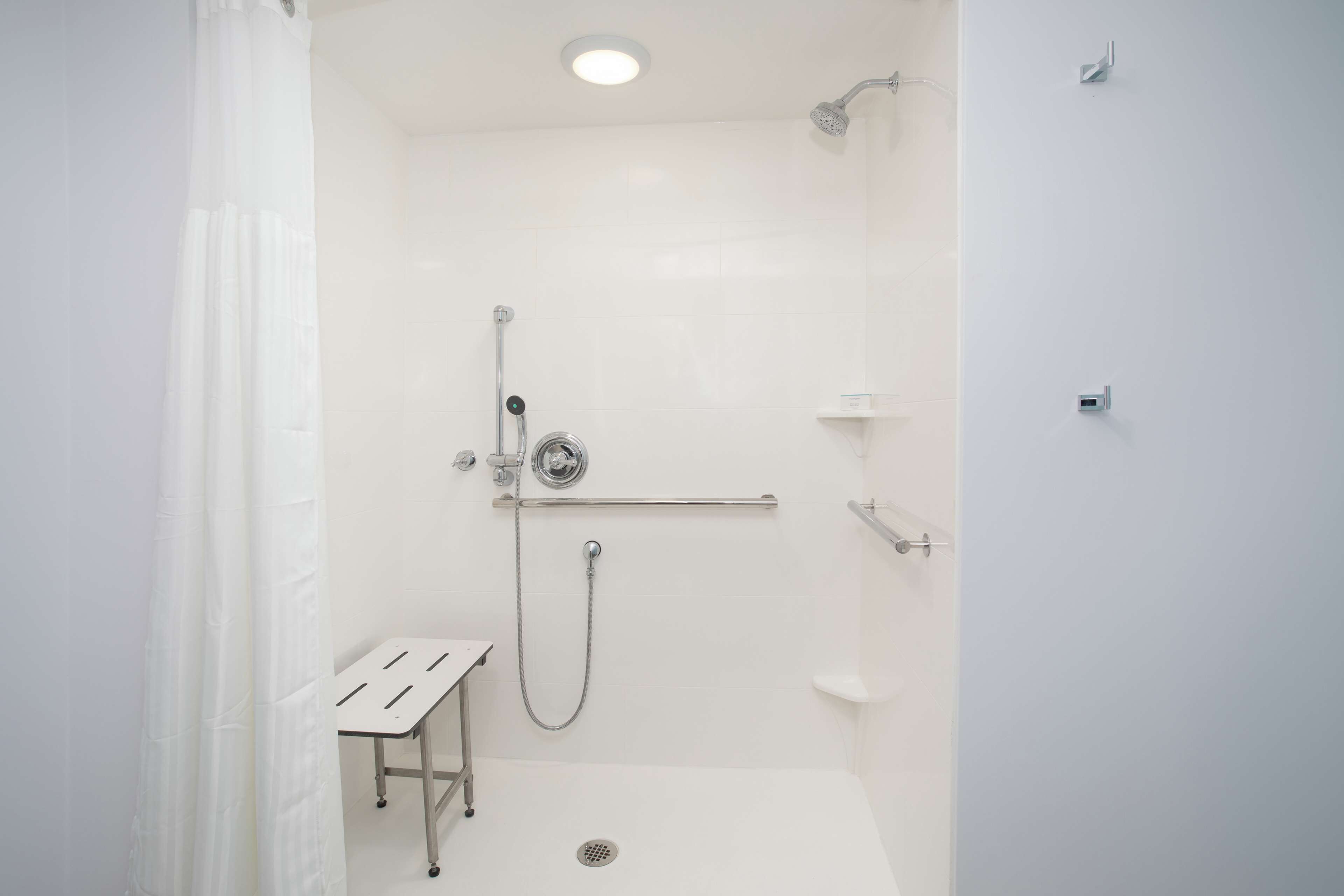 executive suite, 1 king bed, accessible (roll-in shower) | bathroom | hydromassage showerhead, designer toiletries, towels