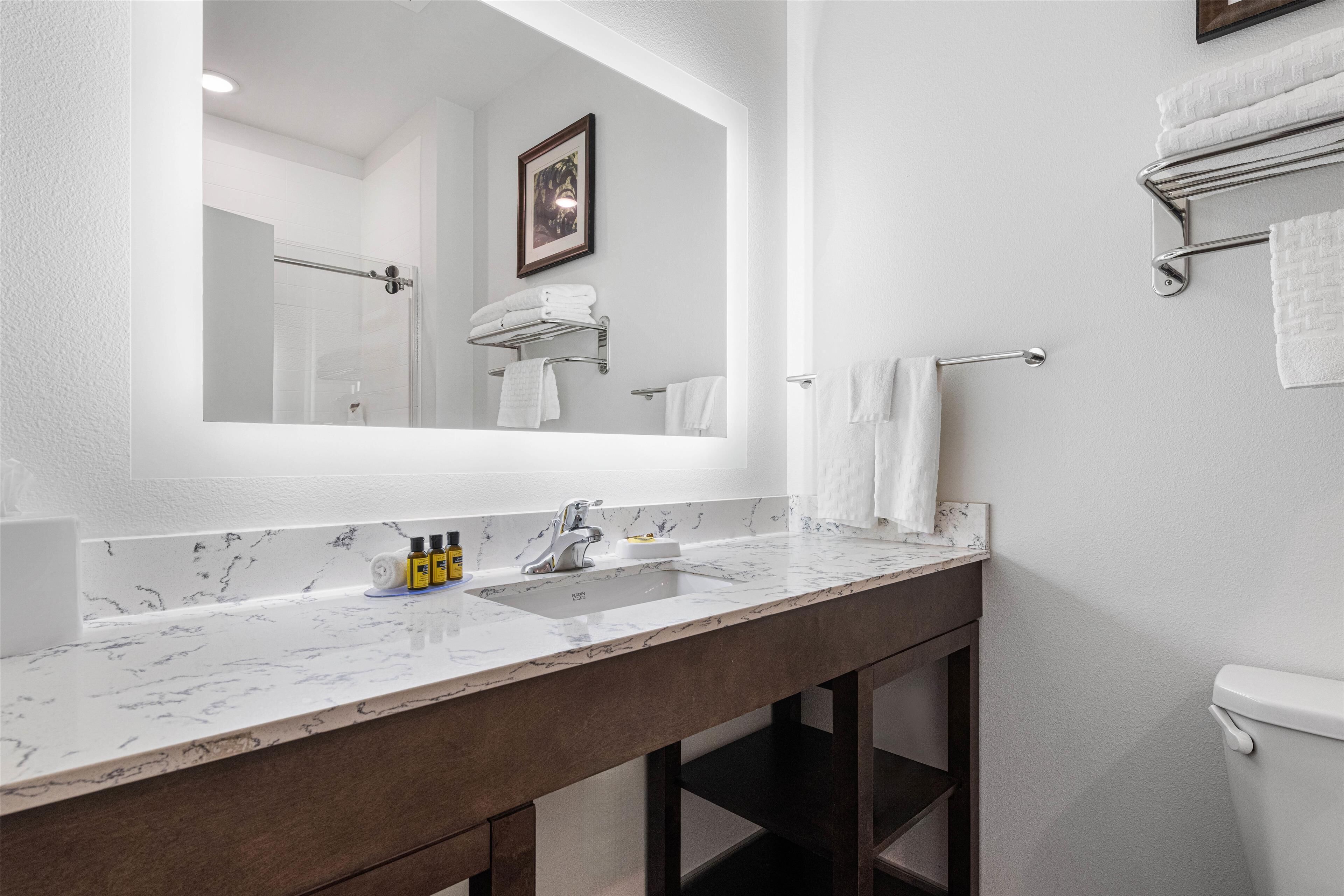 standard room, 1 king bed, non smoking, microwave | bathroom | rainfall showerhead, free toiletries, hair dryer, towels