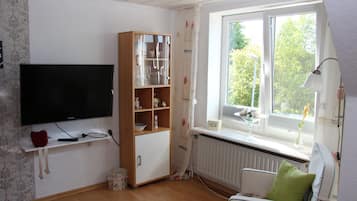Smart TV, livros, aparelho de som