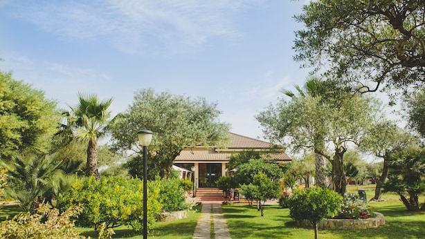 A pathway leading to a building surrounded by lush greenery and trees. - B&B Villa Grazia (Alghero)