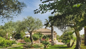 A house with a garden, a pergola, and a palm tree. - B&B Villa Grazia (Alghero)