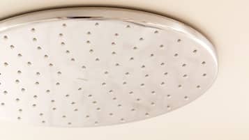 A ceiling with a perforated metal design.