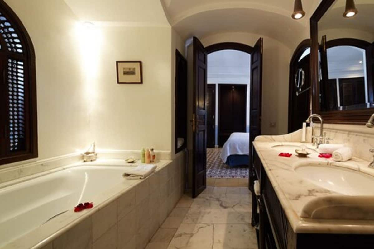 suite | bathroom | shower, designer toiletries, hair dryer, bathrobes