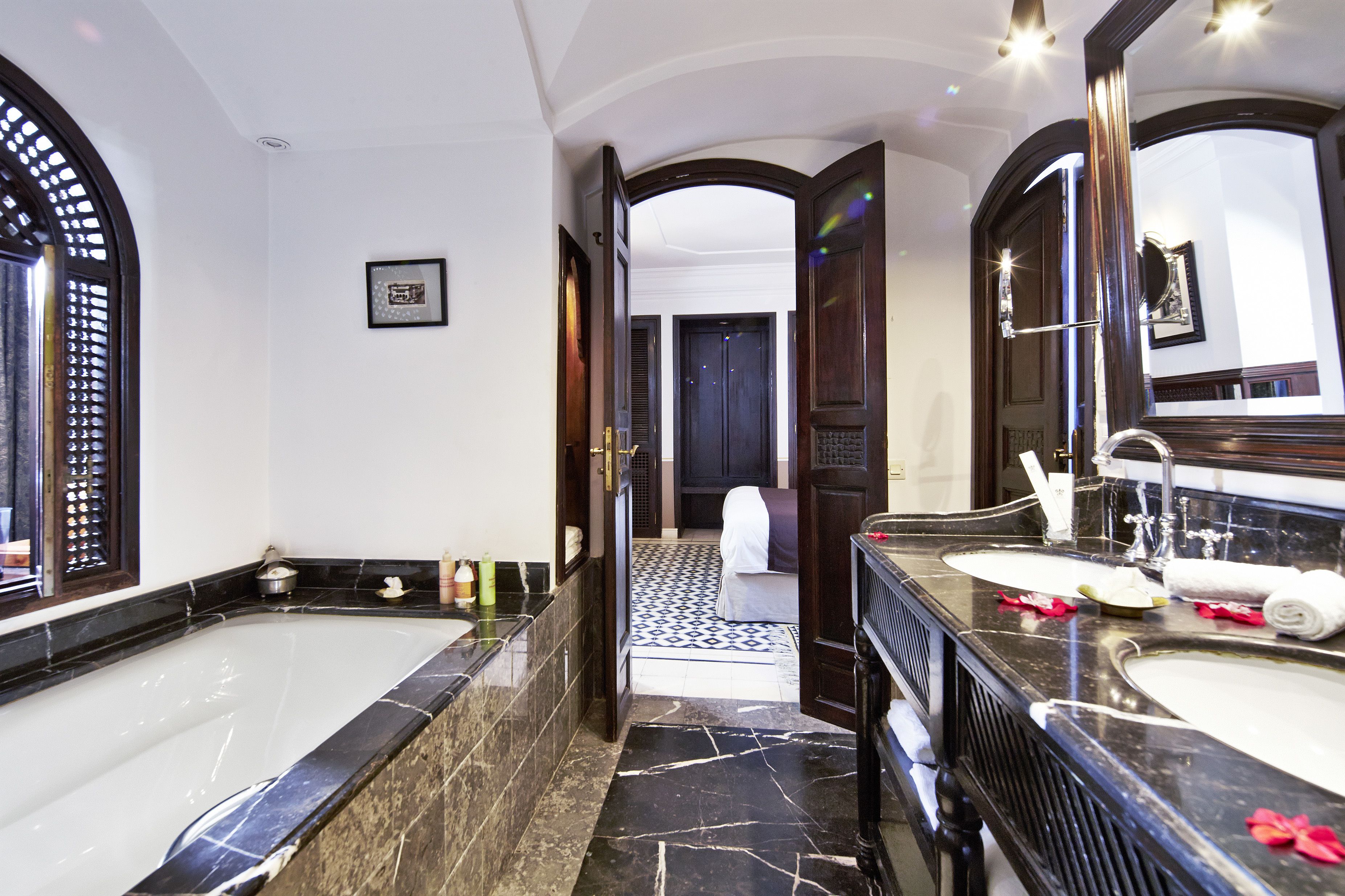 shower, designer toiletries, hair dryer, bathrobes