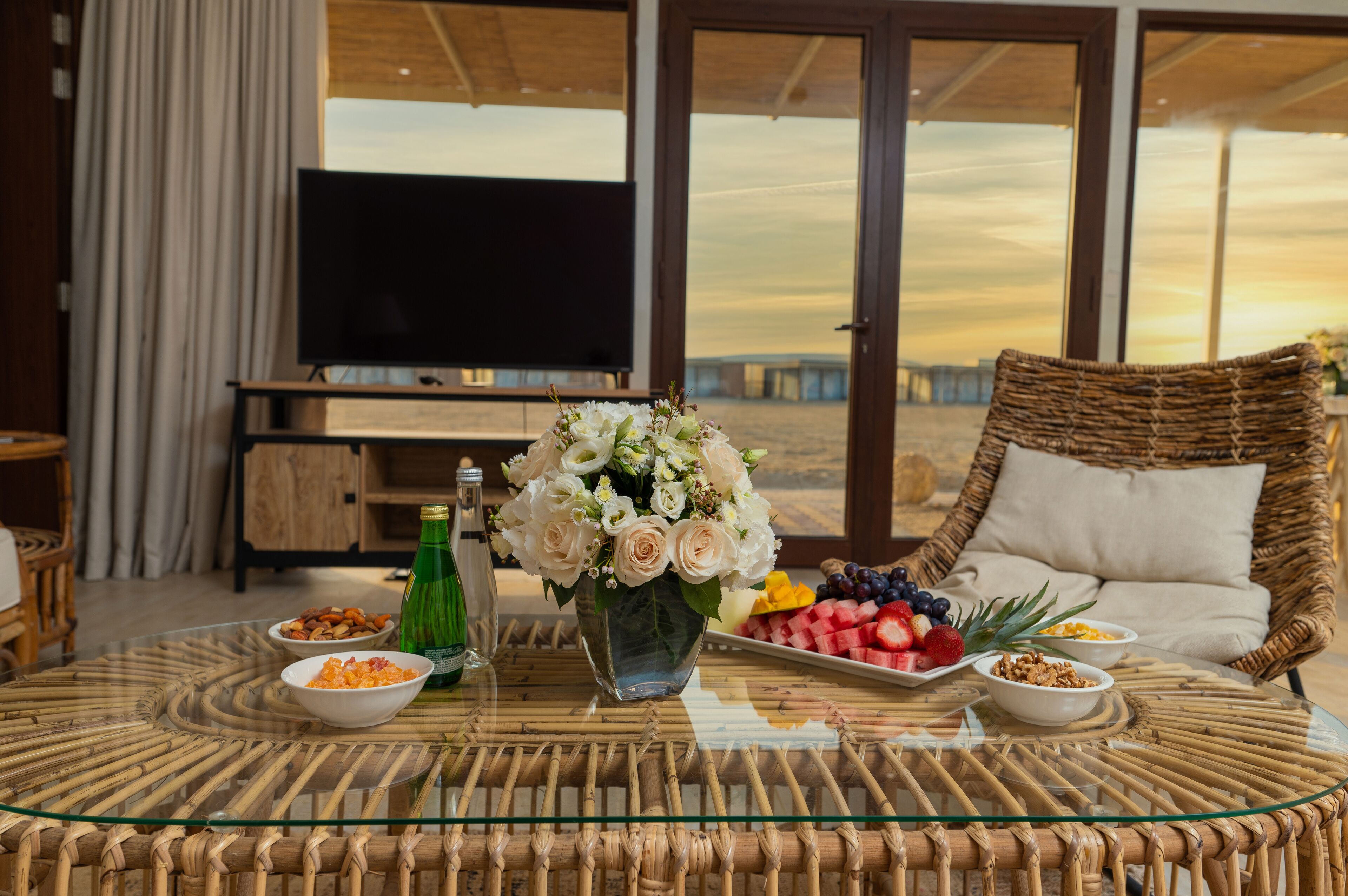 50-inch flat-screen TV with satellite channels, TV