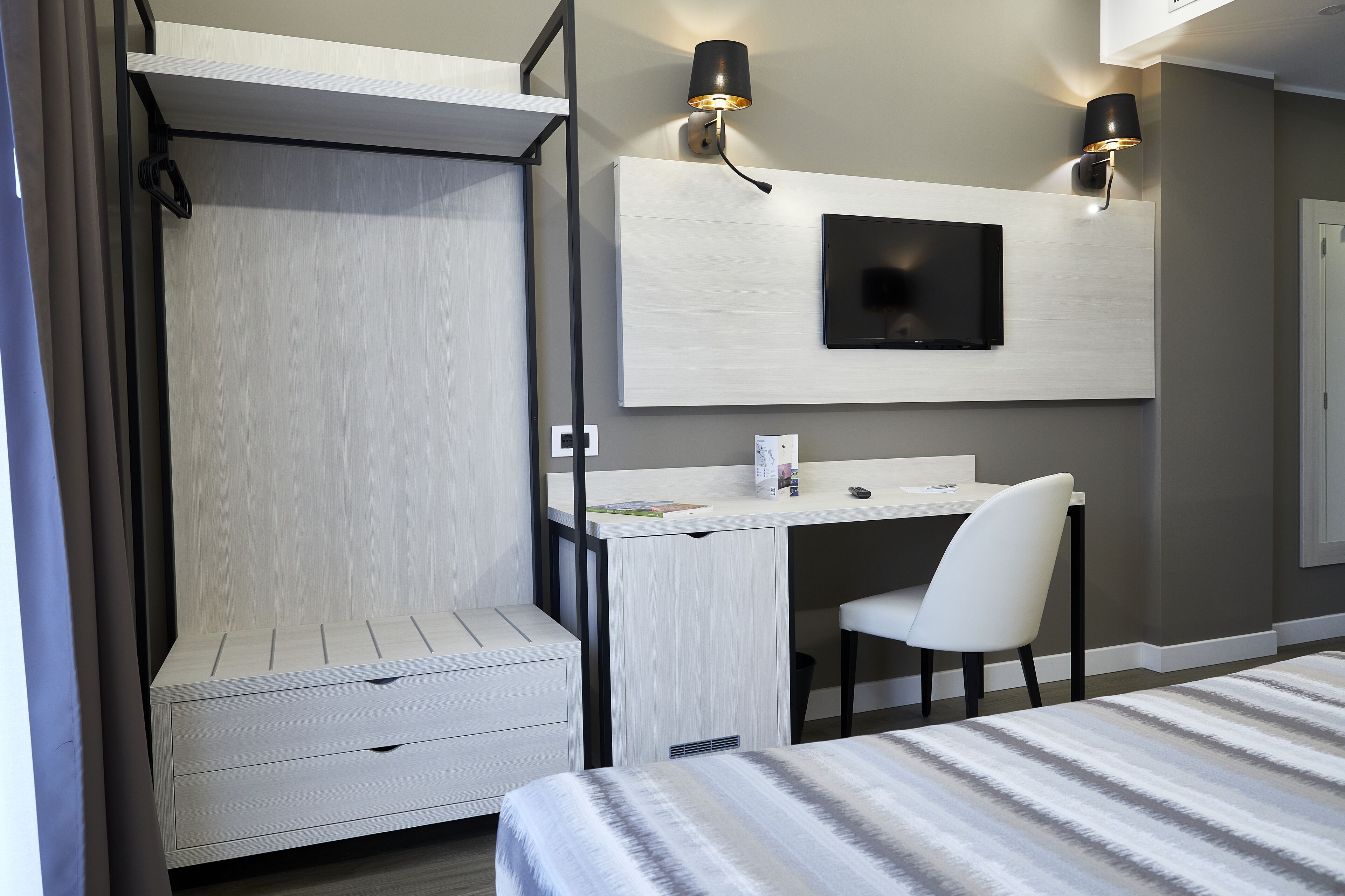double or twin room | in-room safe, desk, laptop workspace, blackout curtains