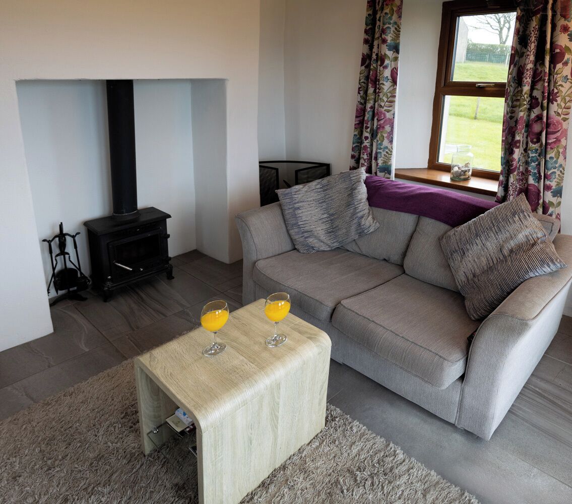 Traditional Cottage, 1 King Bed, Ocean View | Living area | 28-inch flat-screen TV with satellite channels, TV, fireplace