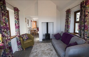 传统村舍, 1 张特大床, 海洋景观 | 起居区 | 28-英寸纯平电视（配备卫星频道）、电视、壁炉