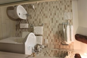 Shower, free toiletries, hair dryer, bidet