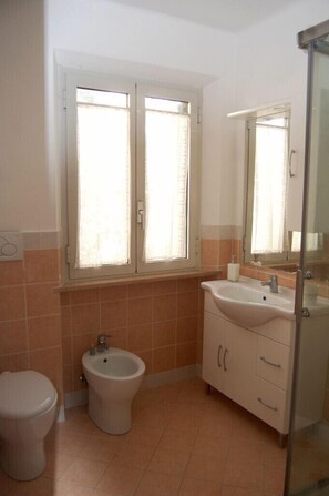 Shower, free toiletries, hair dryer, bidet