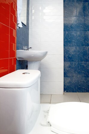 Bathtub, free toiletries, hair dryer, towels