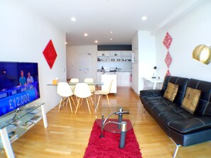 Comfort Apartment, 2 Bedrooms, Accessible, Sea View | Living room | Flat-screen TV - Waterfront Highrise Apartment (Auckland)