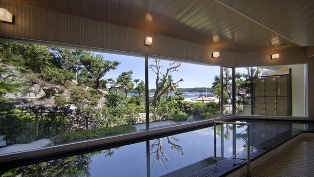 A swimming pool with a view of a rocky landscape and trees. - Hotel Hana (Shima)