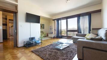 Apartment, 4 Bedrooms | Living room | Flat-screen TV, fireplace, DVD player