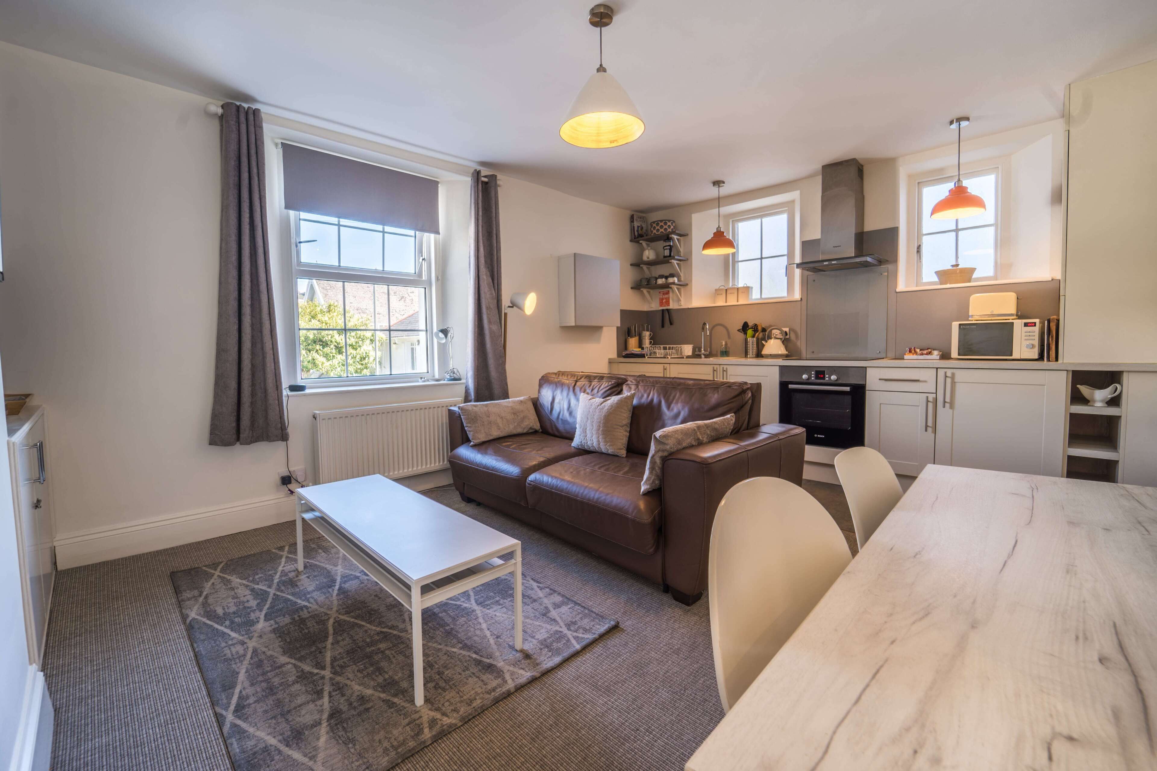 Premier Apartment, 1 Double Bed, Kitchen (Premier Apartment 22) | Living area | Flat-screen TV