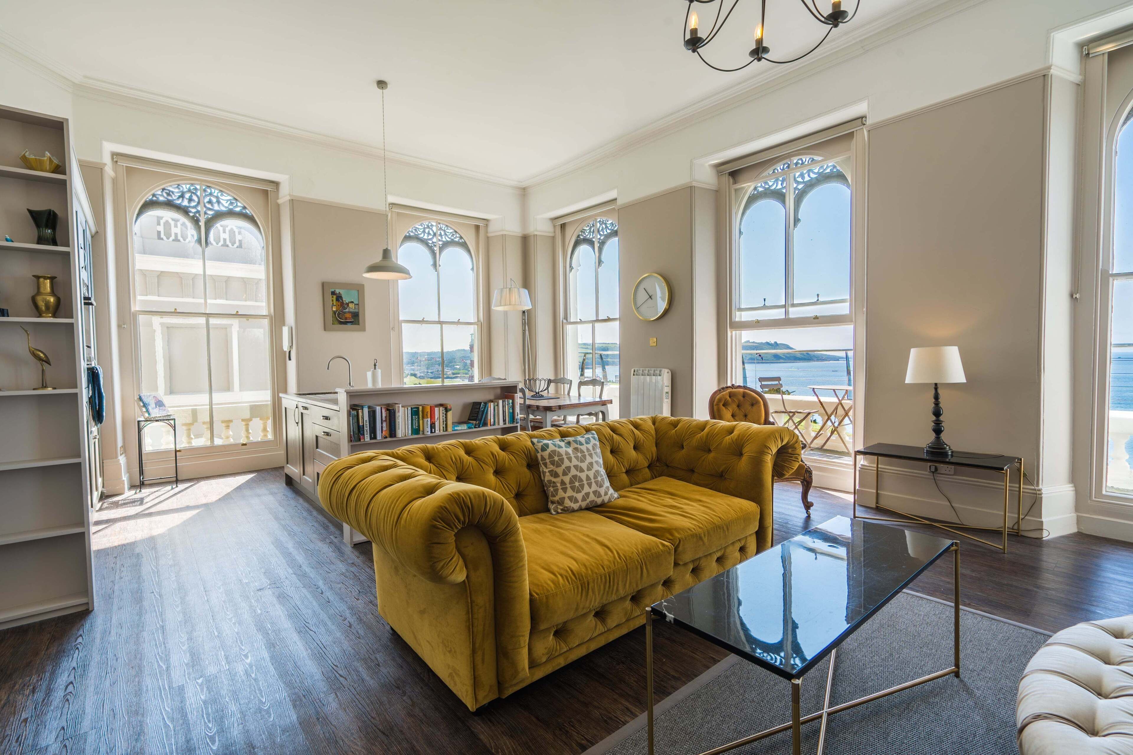 Grand Apartment, Multiple Beds, Kitchen, Sea View (Sir Francis Drake Apartment) | Living area | Flat-screen TV, heated floors