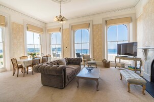 Grand Apartment, 1 Queen Bed with Sofa bed, Kitchen, Sea View (Lady Astor Apartment) | Living area | Flat-screen TV, heated floors