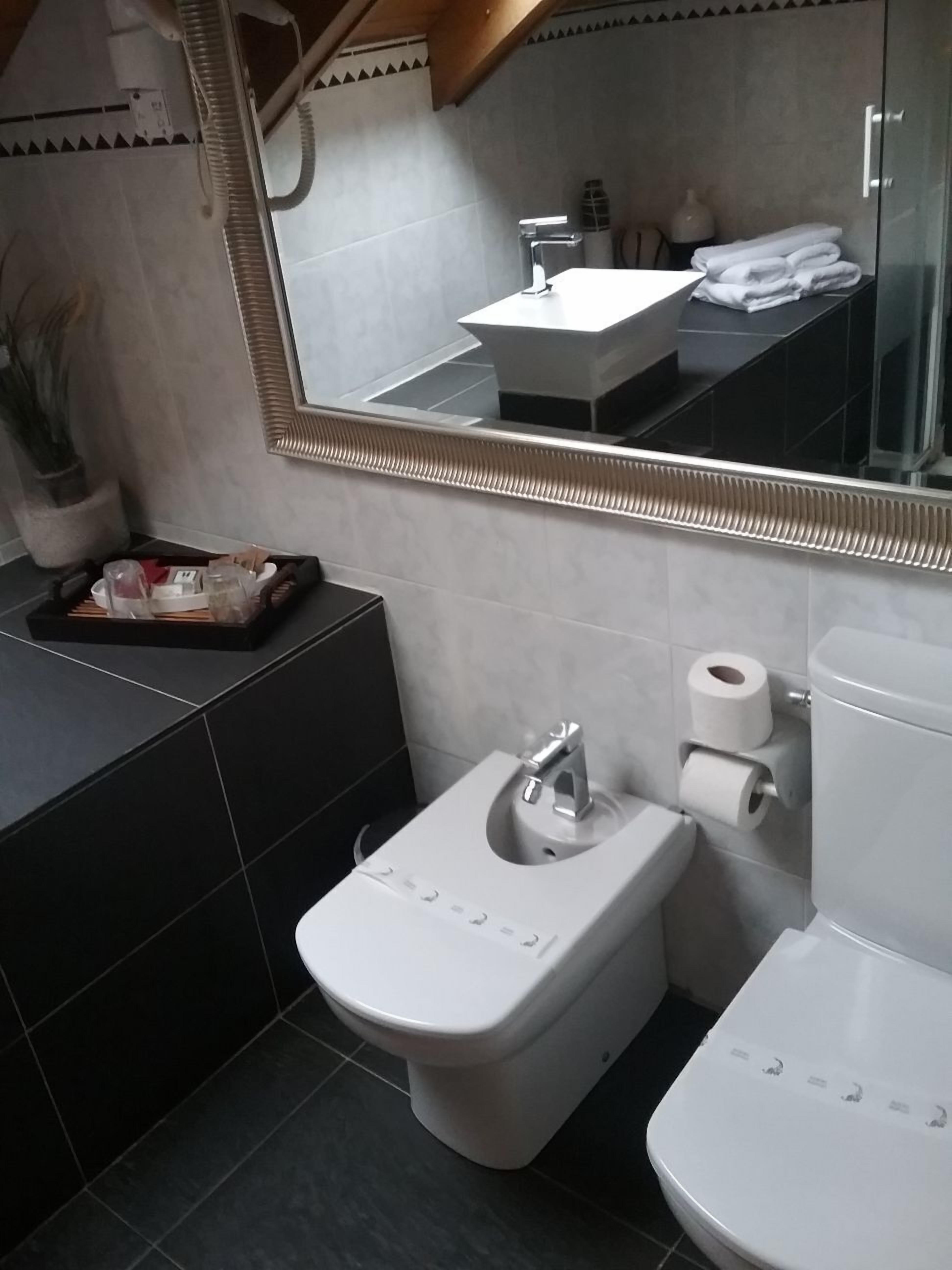 combined shower/bathtub, hair dryer, towels