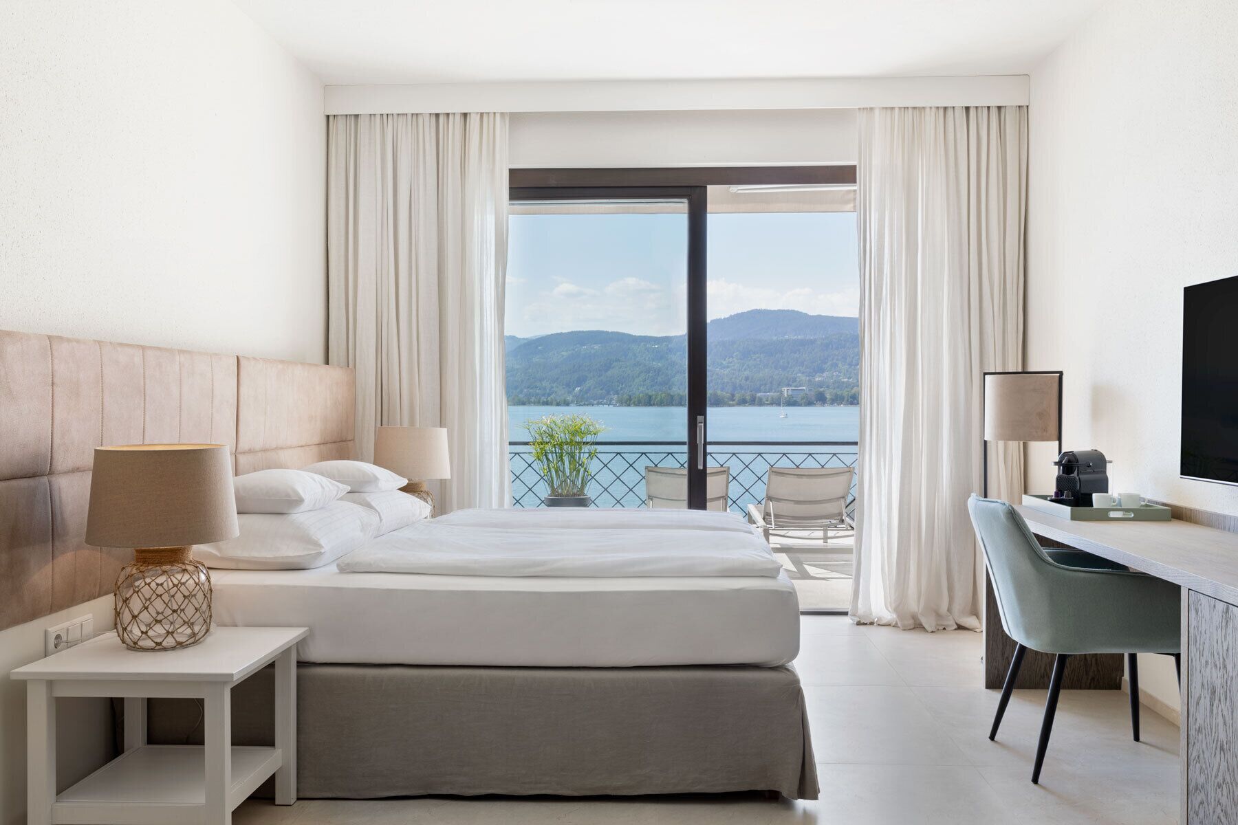 Premium bedding, minibar, desk, laptop workspace