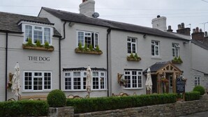 A traditional pub named "The Dog" with a stone facade, multiple windows, and outdoor seating areas. - The Dog at Peover (Knutsford)