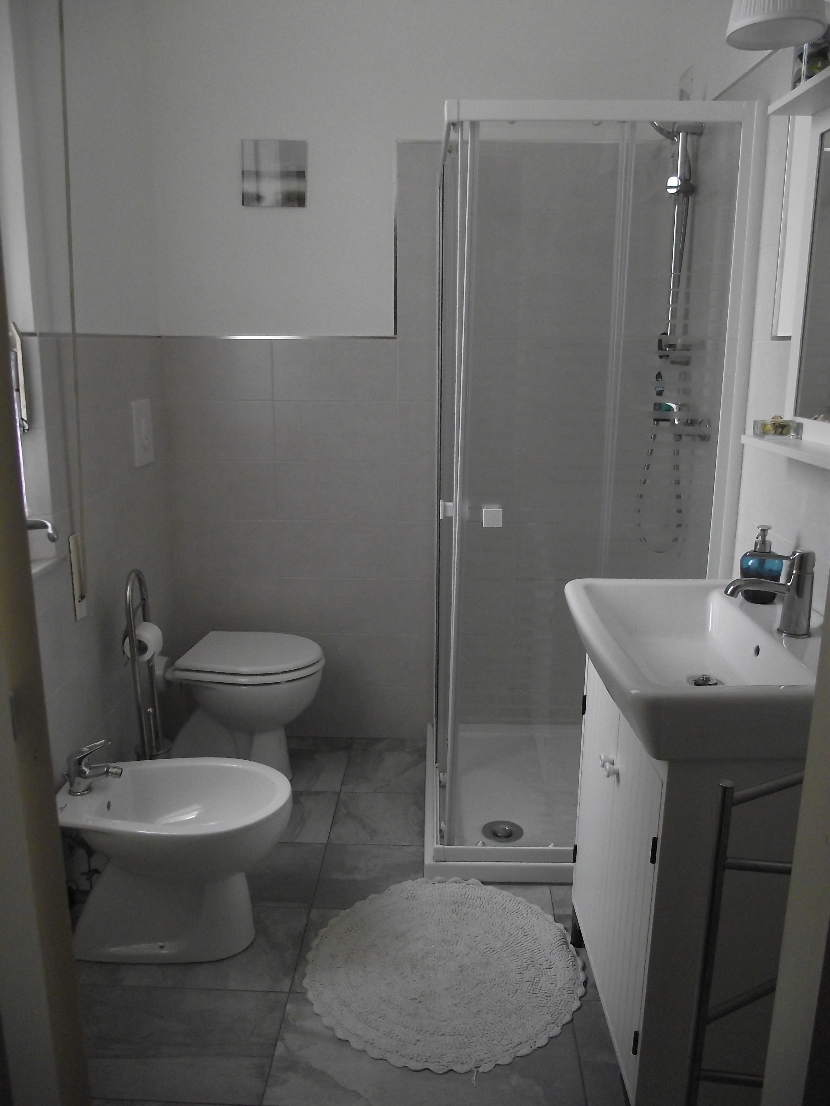 A bathroom with a toilet, bidet, and a shower enclosure.