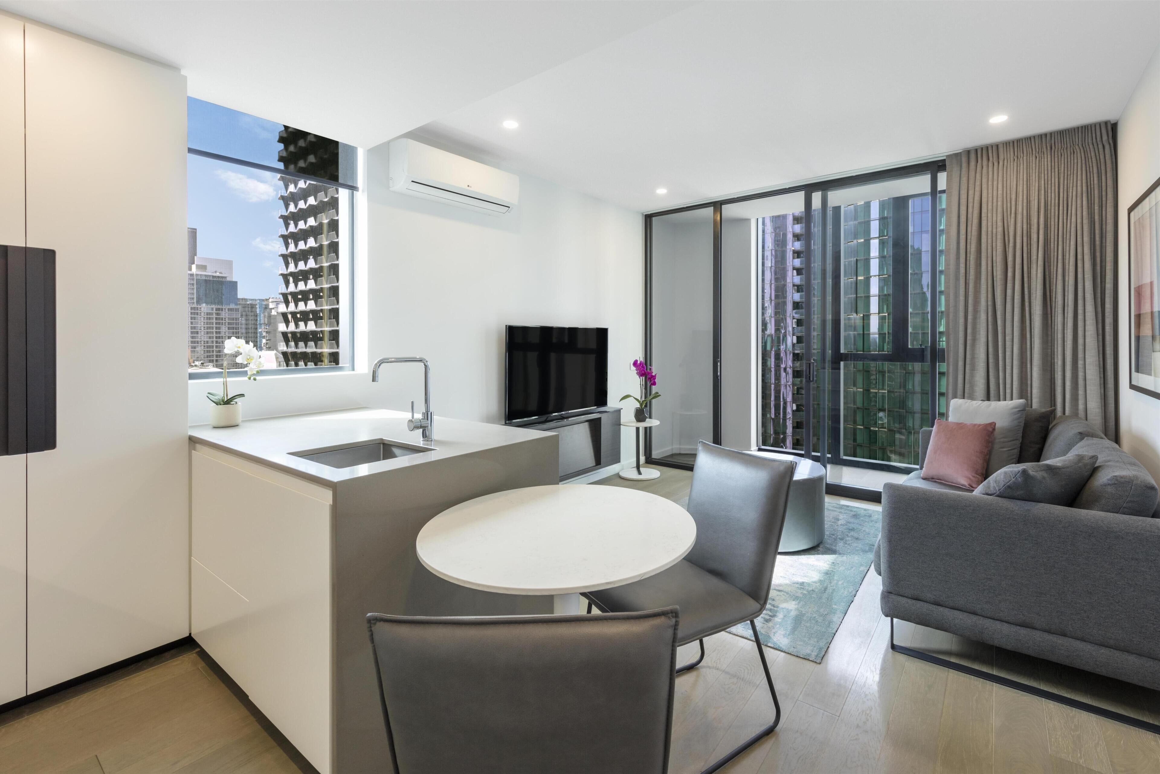 Premium bedding, desk, blackout curtains, soundproofing