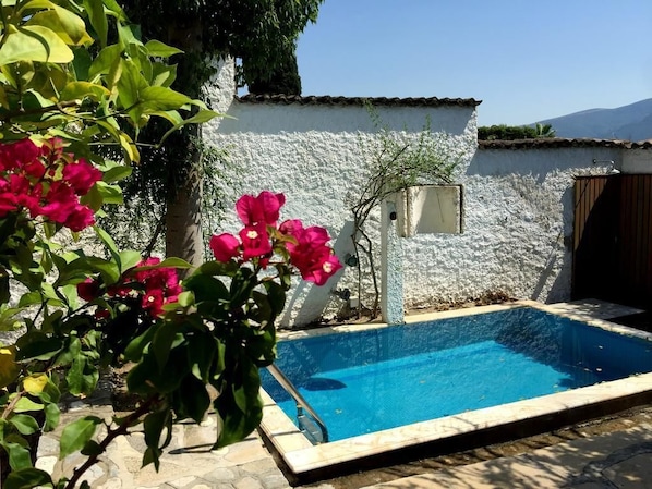 Außenpool, Sonnenschirme, Liegestühle