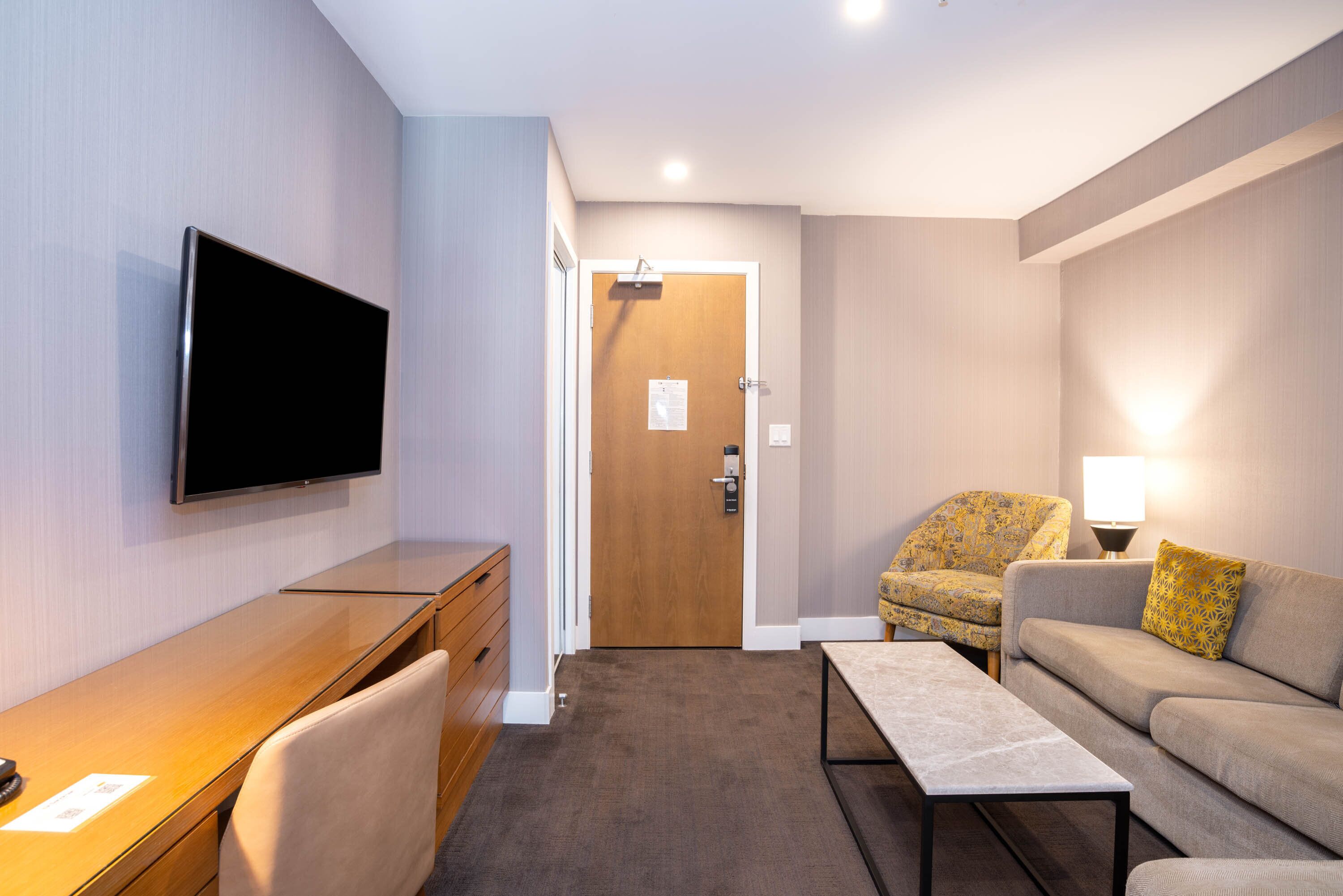 standard suite, 1 king bed with sofa bed, kitchenette | 1 bedroom, premium bedding, in-room safe, desk