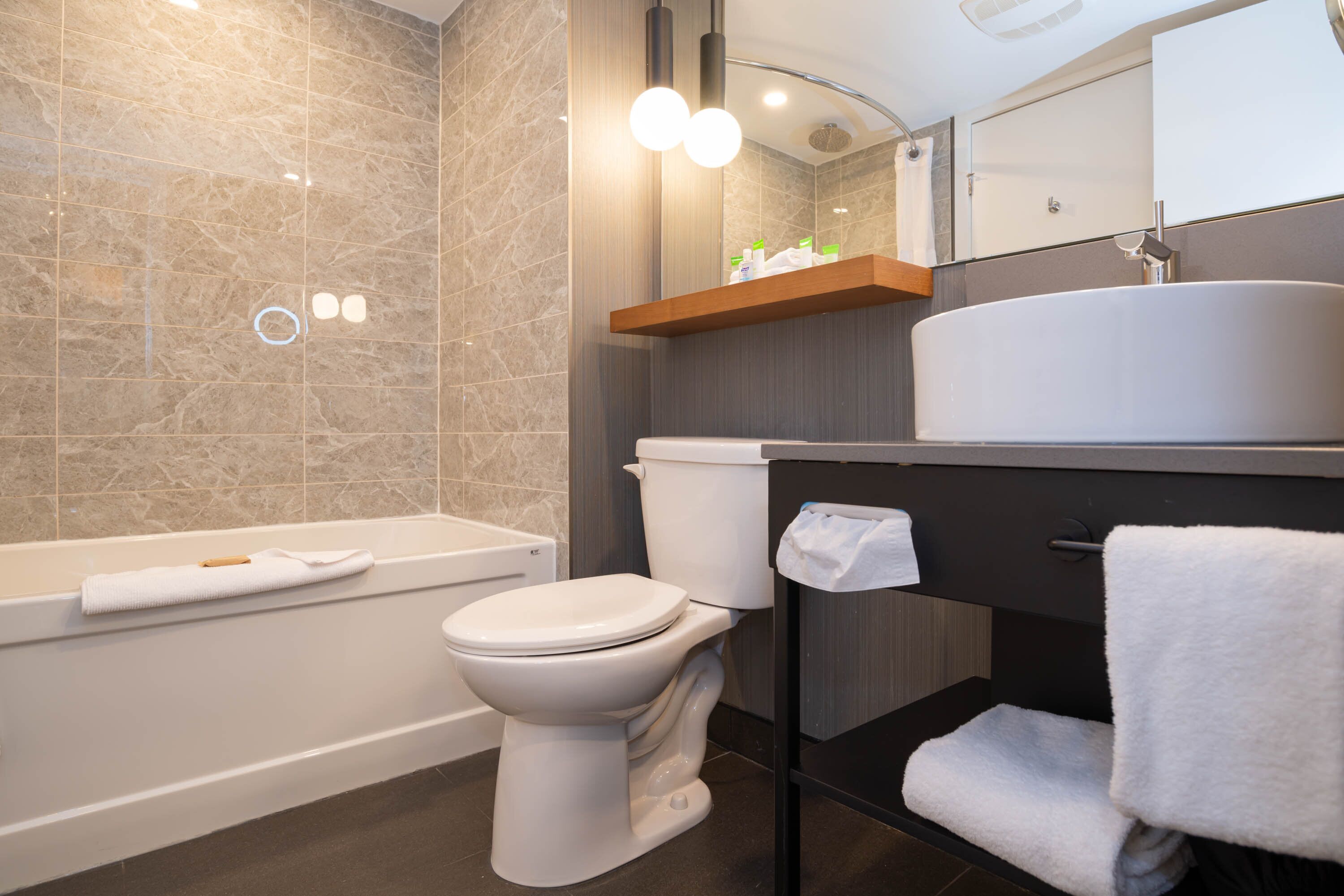 shower, rainfall showerhead, free toiletries, hair dryer