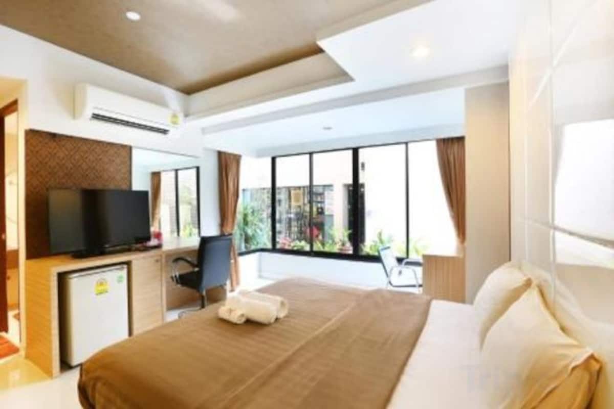 Desk, blackout drapes, iron/ironing board (on request), WiFi (free)