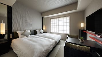 Laptop workspace, blackout curtains, soundproofing, iron/ironing board