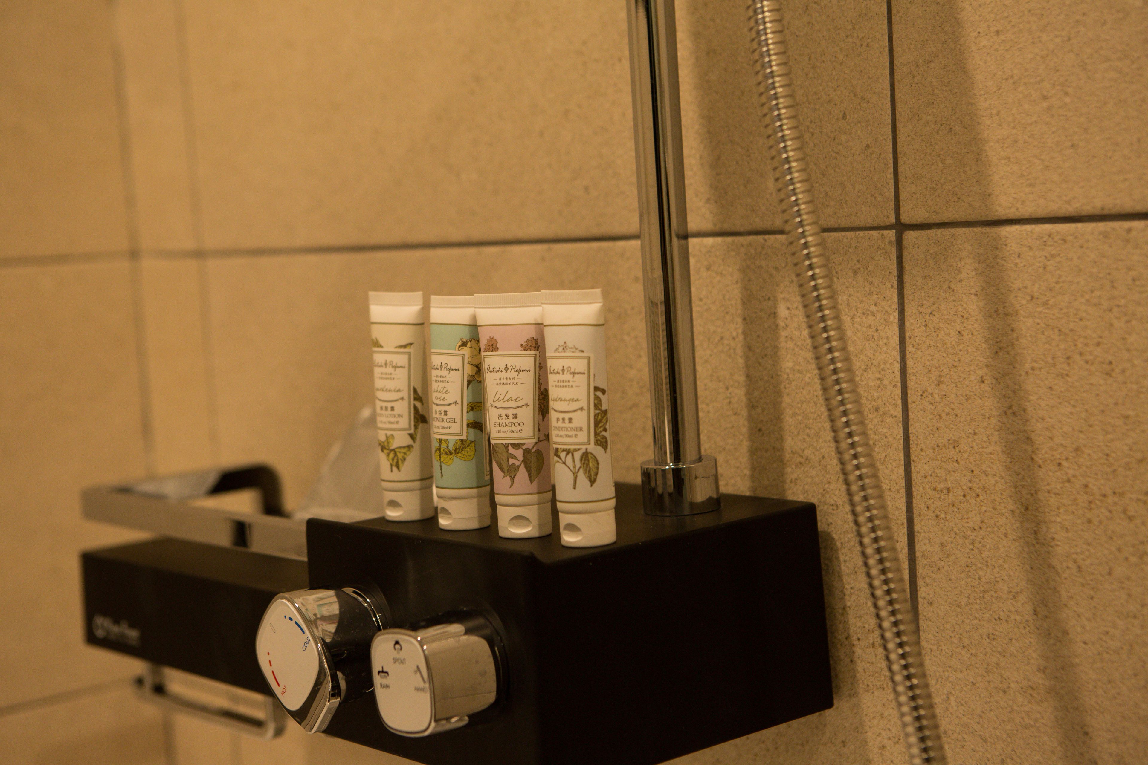 combined shower/bathtub, deep-soaking bathtub, free toiletries