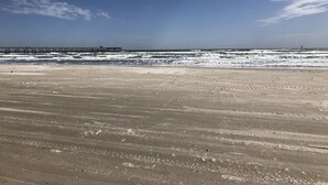 A beach with a pier extending into the ocean. - Spacious 2br 2bath condo! On the canal with a boat lift! (Corpus Christi)