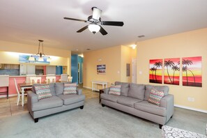 Smart TV, DVD player, books, video library