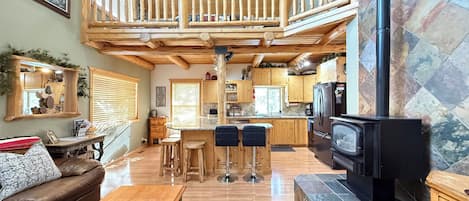 TV, fireplace, DVD player, books