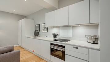Superior Apartment, 1 Bedroom | Private kitchen | Fridge, microwave, oven, stovetop
