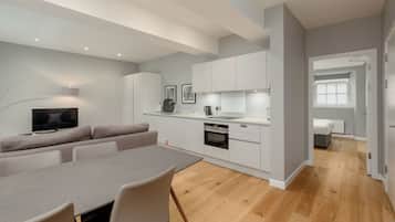 Superior Apartment, 1 Bedroom | Private kitchen | Fridge, microwave, stovetop, dishwasher
