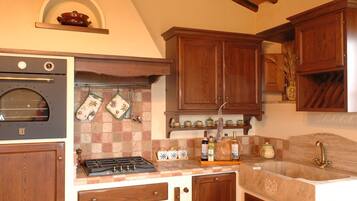 Full-size fridge, microwave, stovetop, dishwasher