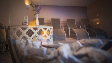 Cozy retreat with a central table, comfortable seating, and a stylish console table.