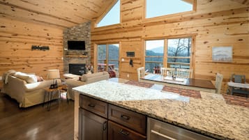 Smart TV, fireplace, DVD player, books