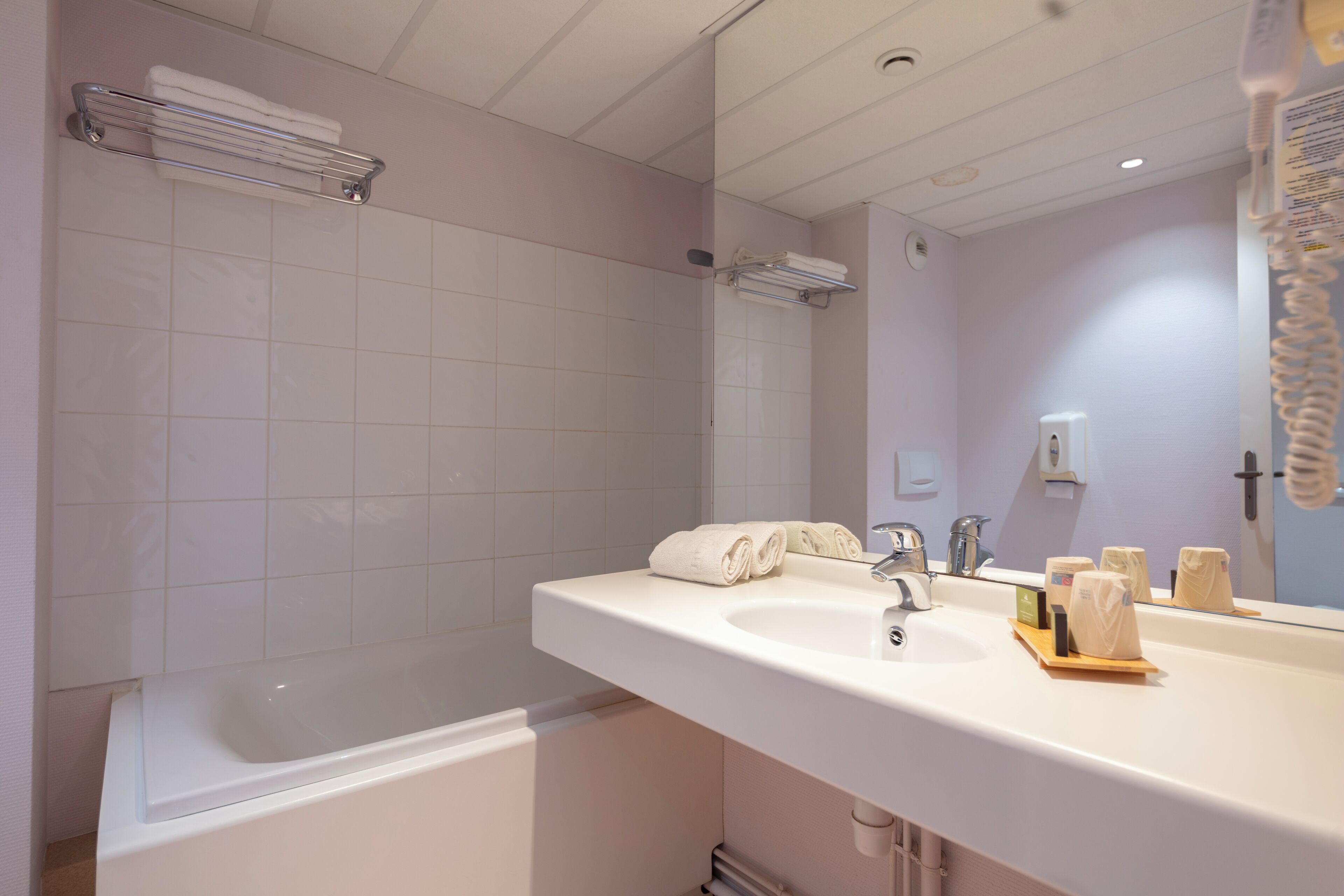 free toiletries, hair dryer, towels, soap