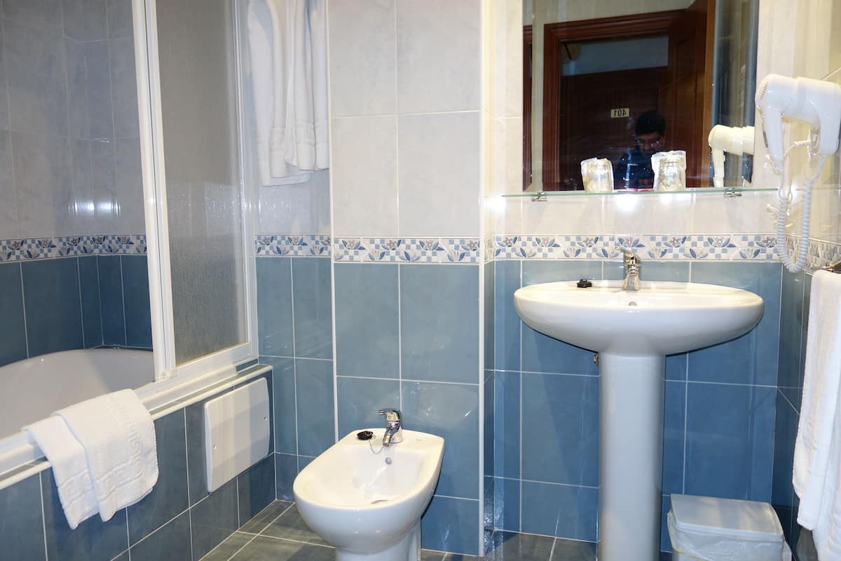 free toiletries, hair dryer, towels