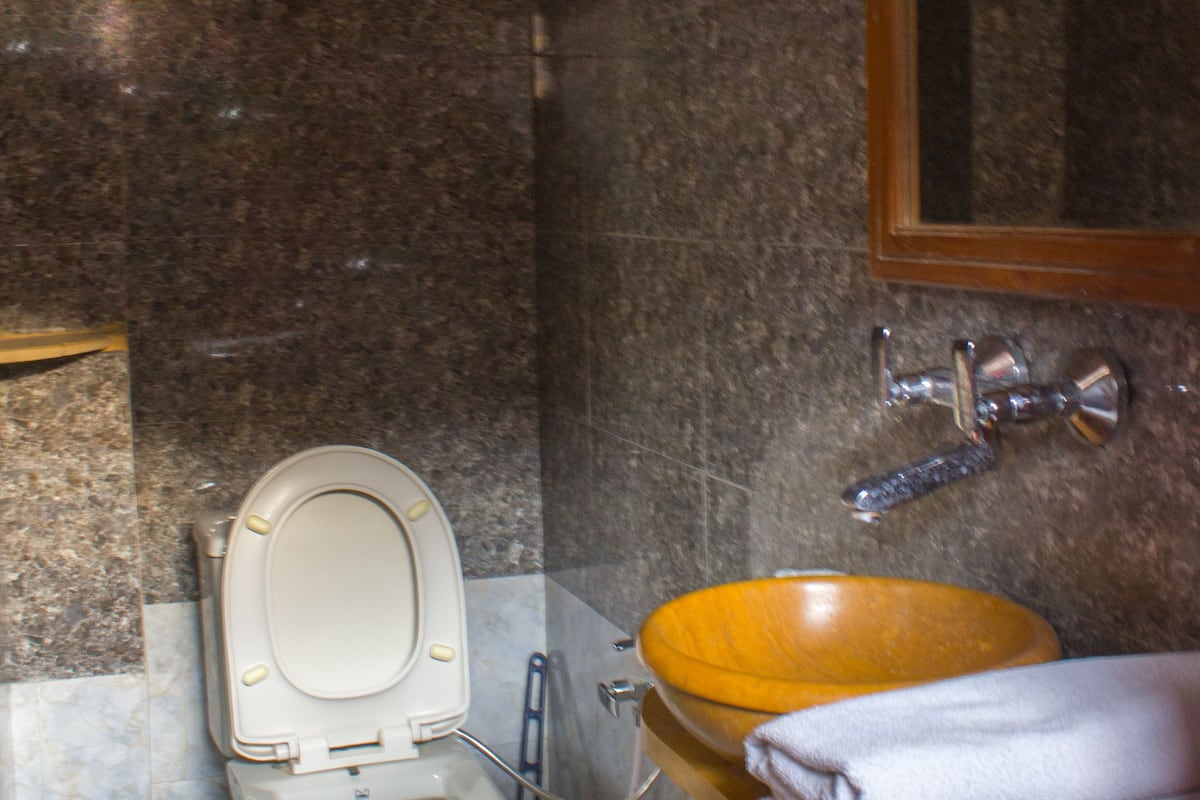 combined shower/bathtub, free toiletries, towels