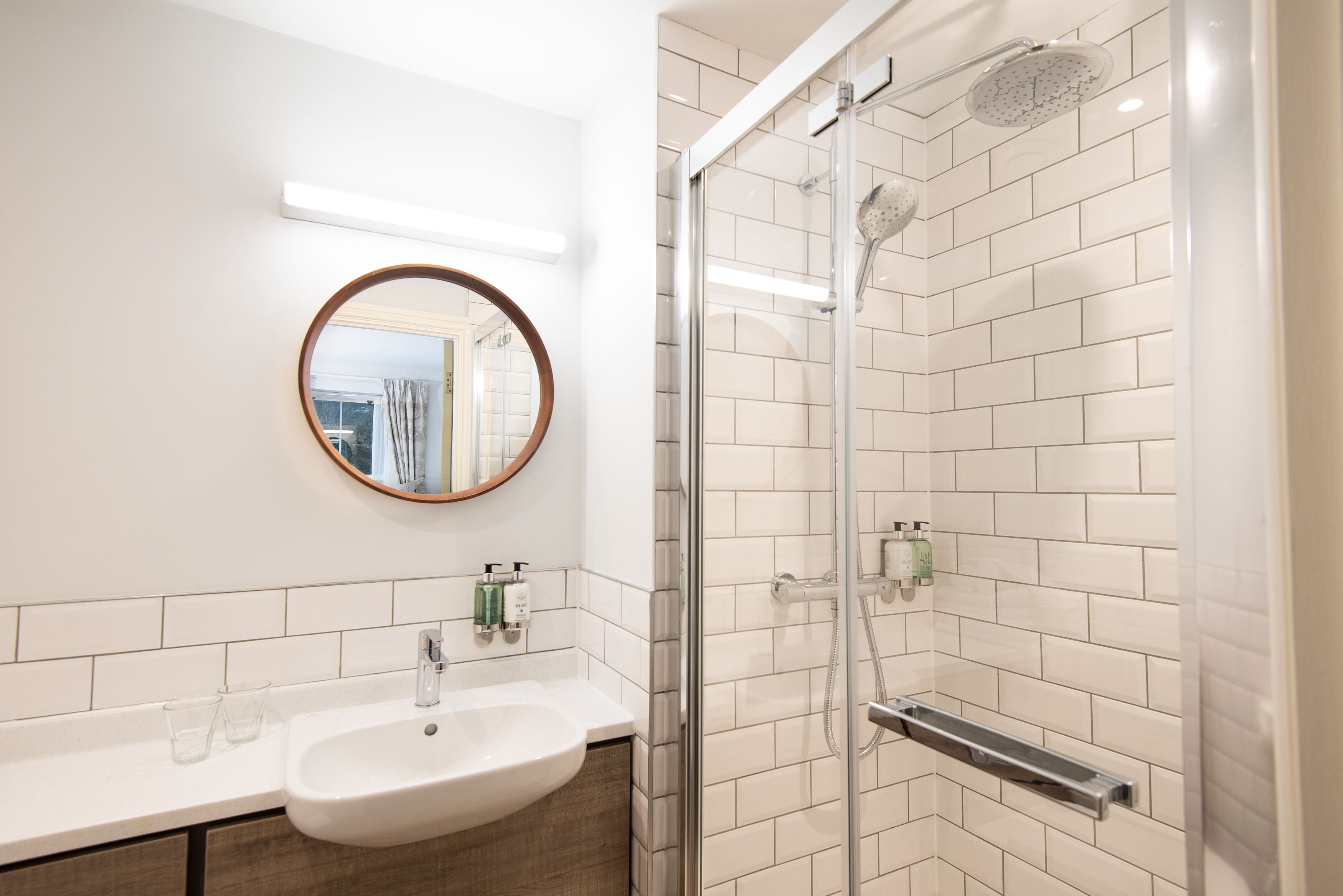 shower, free toiletries, hair dryer, towels