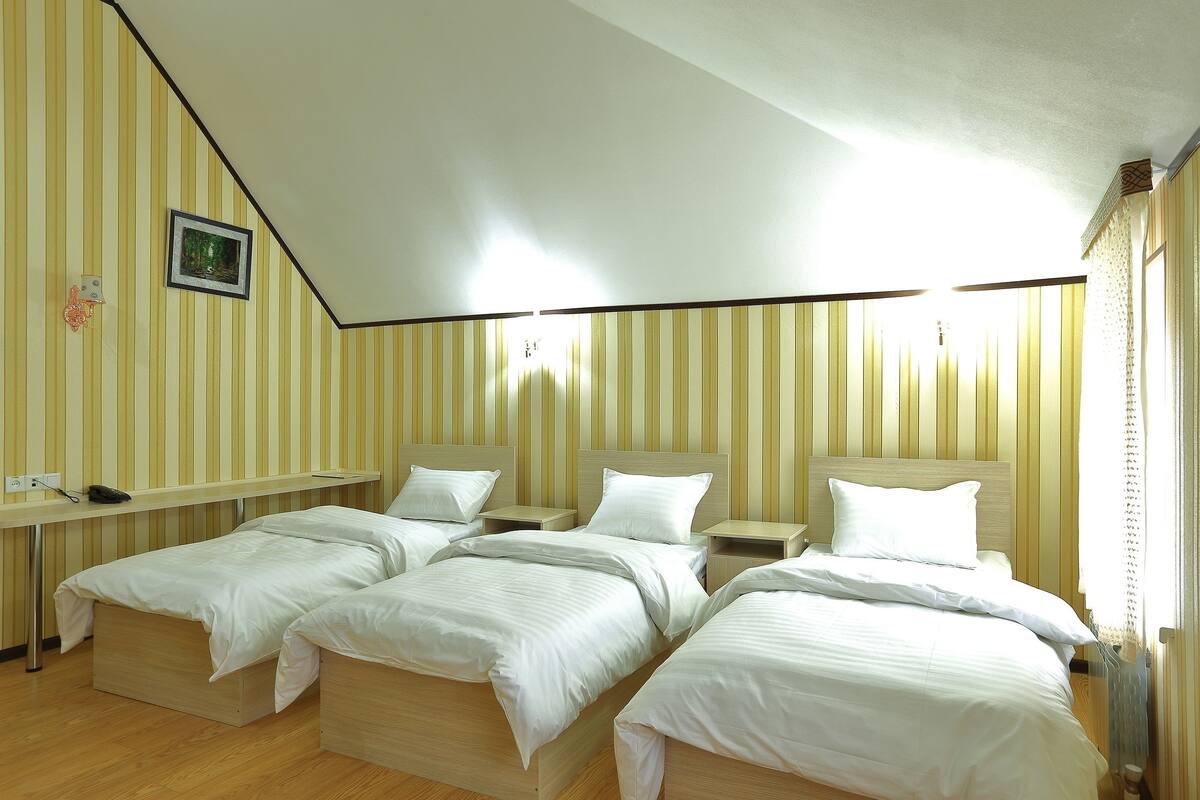 1 bedroom, premium bedding, down comforters, desk